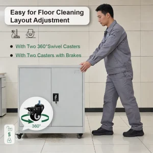 Mobile Filing Cabinet Steel 2 Door Lockable Cabinet on Wheels Commercial Storage Cabinet for Office Gym School