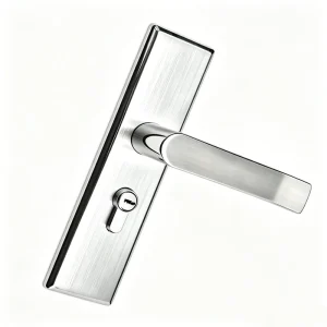Modern Minimalist Rectangular Plate Stainless Steel Door Lockset with Brushed Finish and Interior Bedroom Lever Handle