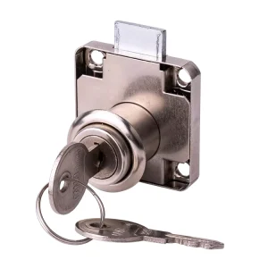 Modern Square Iron Furniture Lock with Nickel-Plated Finish and Key for Office Bedroom Kitchen and Hotel Use