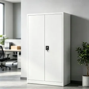 Modern Steel Storage Filing Cabinet & Wardrobe 2 Doors 4 Adjustable Shelves Key Lock Home Office Commercial Use