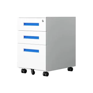 Modern Three Drawer Steel Movable Filing Cabinet with Lockable Feature Large Capacity for Office Home Bedroom & Hospital Use