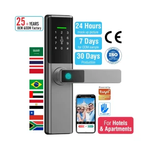 Network Smart Lock Electric Digital Door Lock with Fingerprint Card and Password for Home and Hotels Aluminum Wood Steel Doors