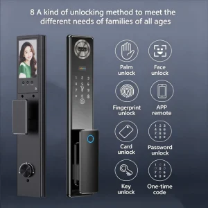 Outdoor Aluminum Smart Electric Door Lock 3D Face Recognition Fingerprint Tuya App WiFi Camera