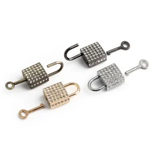 Paris Gold Small Square Lock Key Bag Accessory Zinc Alloy Hardware with Diamond Inlay Die-Casting Snaps
