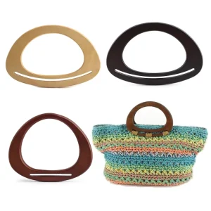 Round D Ring Purse Frame with Plywood Handles for DIY Woven Tote Bags Women’s Retro Wallet Sewing Craft Hardware Accessories