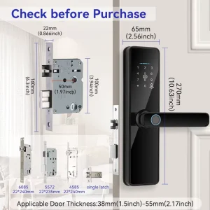S811 Smart Door Lock with Tuya and TTlock App, WiFi, Fingerprint, Password, Card and Key Unlock