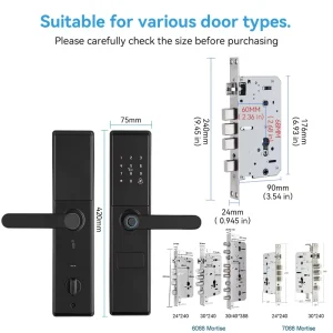 S829 Smart Door Lock with Tuya and TTLock App, Fingerprint, Password, RFID Card, Key Unlock and Auto Deadbolt for Home Apartment
