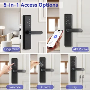 S851 Smart Door Lock with Tuya App, Fingerprint, Code, IC Card and Key Unlock for Residential Use