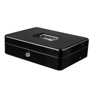 Safewell Metal Cash Box with Key Lock Layered Bill Clips Coin Tray Portable Money Storage Box for Retail Shop