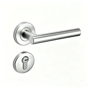 Satin Stainless Steel Tubular Lever Handle Privacy Door Lock Set with Round Rosette for Wooden Door Entry