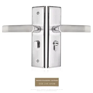 Silent Design Stainless Steel Interior Door Lock Handle Set Contemporary Rectangular Entry Security Lock for Home and Office
