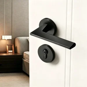 Silent Door Lock Set for Indoor Wooden Doors Black Zinc Alloy Handle Mechanical Magnetic Lock Options