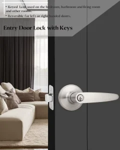 Silver Heavy-Duty Mechanical Door Lever Lock with Key for Bedrooms and Bathrooms