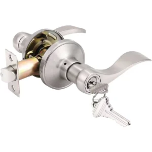Silver Lever Mechanical Door Handle Lock with Key for Indoor and Outdoor Doors