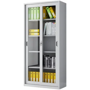 Sliding Glass Door Four Shelf Lockable Steel Book Storage Rack Cabinet