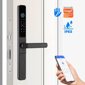 Slim Handle IP65 Digital Door Lock App-Controlled Aluminum Sliding Smart Door Lock