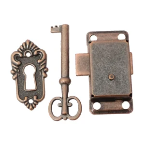 Small Bronze Antique Cabinet Door and Cupboard Lock with Key