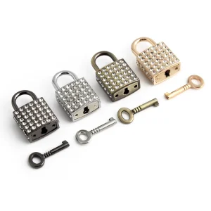 Small Square Lock Decorative Lock Bag Hardware Accessory Gold Die casting Diamond Inlay