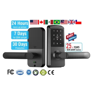 Smart Digital Door Lock with Key Lever Handle, Password and Card Access for Hotel and Home