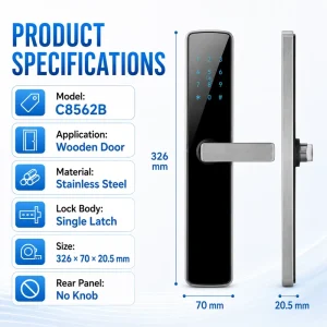 Smart Door Lock for Wood Door Keypad Passcode Electronic Door Lock Single Latch No Knob Back Panel