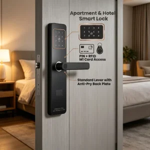 Smart Entrance Door Lock Standard Engineering Lock Body Password Card Function Black Anti Theft Smart Lock for Home Hotel