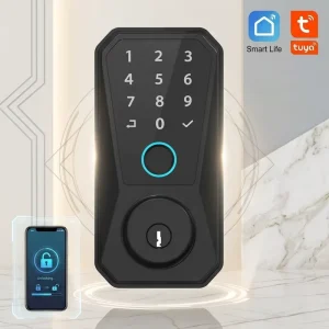 Smart Fingerprint Wi-Fi Deadbolt Lock with Auto-Lock, Multiple Unlock Methods, Zinc Alloy Keyless Entry for Wooden Doors