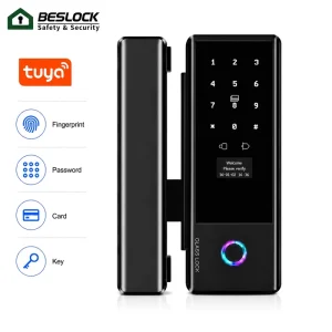 Smart Glass Door Lock Fingerprint Keypad Tuya WiFi Keyless Entry Electronic Lock for Frameless Glass Door