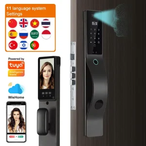 Smart Lock with 3D Face Recognition Tuya WiFi Digital Password Emergency Key Card and Fingerprint Unlock