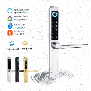 Smart Waterproof Double-Sided Gate Lock with Fingerprint, App, RFID, and Code Access for Aluminum Iron Gates