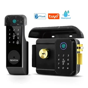 Smart WiFi Rim Lock for Garage and Gate with App Fingerprint and Code for Outdoor Use