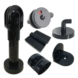 Spanish Style Public Toilet Hardware Cubicle Fittings 304 Stainless Steel Black Toilet Partition Accessories