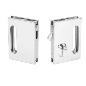 Stainless Steel Double Side Frameless Sliding Glass Door Lock With Hook For Sliding Doors With Cylinder