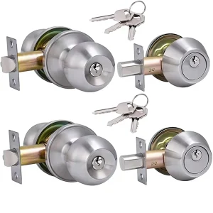 Stainless Steel Satin Nickel Tubular Door Knobset with Combination Lock and Deadbolt