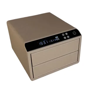 Steel Jewelry Safe with Double Orange Leather Layer Fingerprint & Key Lock Smart Home File Storage for Office Use