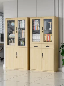 Steel Transfer Printing Wood Grain Filing Cabinet with Drawer and Moisture-Proof Glass Door Lock for Home Office Storage
