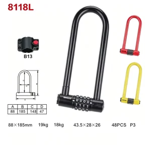 Steel and Plastic U Key Combination Lock for Bicycles and Motorcycles 8118 8133