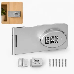 Surface-Mount 3-Dial Mechanical Combination Hasp Cabinet Lock, Silver Alloy Drawer Lock