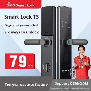 T3 Smart Fingerprint Door Lock with Password Access, One-Grip Opening, Anti-Theft Design