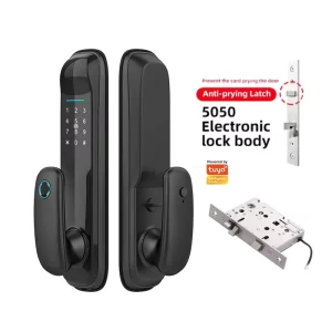 TUYA WiFi Remote Unlock Keyless Entry Smart Lock Fingerprint Biometric Door with Password Card Reader Wooden Door Special Lock
