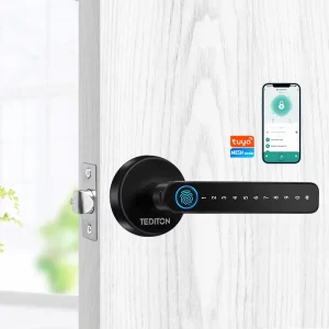 Tediton Tuya APP Biometric Split Digital Electronic Fingerprint Sensor Keyless Smart Wood Door Handle Locks
