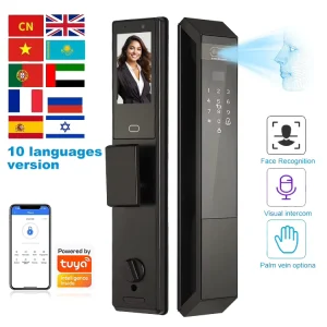 Wasai WS10 Smart Tuya WiFi Full automatic Fingerprint Digital Door Lock 3D Face Recognition Palm Vein Aluminum Alloy Cloud