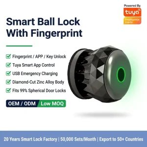 Waterproof Digital Fingerprint Ball Lock for Wooden Doors Modern Diamond Design Biometric Smart Handle Lock IC Card Passcode