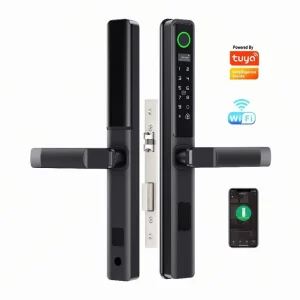 Waterproof Fingerprint Smart Electronic Aluminum Sliding Swing Door Lock Tuya Wifi App Password Key Card Safe Digital Glass Lock
