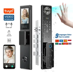 Waterproof Smart Door Lock with Palm Vein and Face Recognition, WiFi, Video Intercom and Anti-Peeping Feature