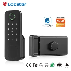 Waterproof Smart Electronic Rim Lock for Exterior Interior Garage Gate Fingerprint Code TTLock Tuya App