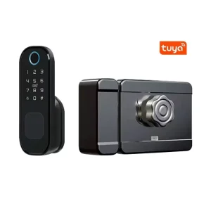 Waterproof Tuya Wifi Smart Door Lock Digital Password Double Fingerprint Electronic Rim Lock for Outdoor Iron Gate Door