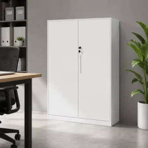 White Steel Storage Cabinet Adjustable Shelves Key Lock for Office School Archive Room Document Filing