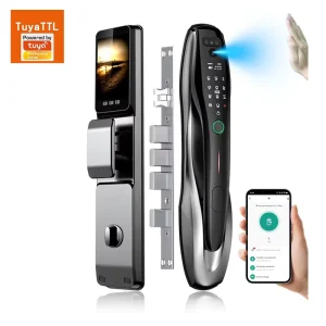 Wi-Fi 3D Face and Fingerprint Recognition Smart Door Lock with Video Intercom and Palm Print Unlock for Wood and Steel Doors