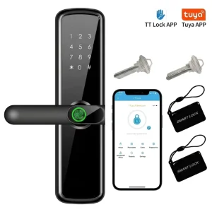 Wi-Fi Cloud Smart Door Lock with Fingerprint, RFID Card, Key for Wood, Aluminum, and Steel Doors (Aluminum Alloy)