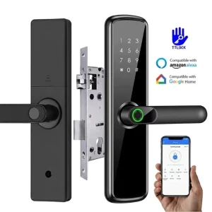 WiFi App-Controlled Digital Fingerprint Touchscreen Keypad Door Lock for Wooden Doors
